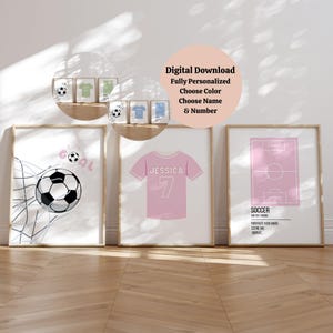 Personalized Soccer Set of 3 Prints Custom Name Soccer Jersey Boys And Girl Room Decor Sport Wall Decor Custom Football Nursery Wall Art