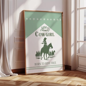 Sage Green Cowgirl Aesthetic Print Retro Yeehaw Cowgirl Cigarette Poster Sage Green Wall Art Trendy Western Boho Dorm Decor Digital Download
