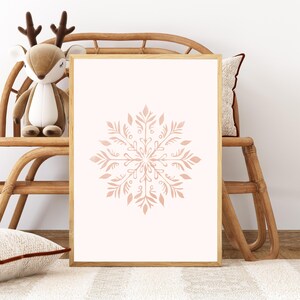 Trendy Neutral Snowflake Print Minimalist Holiday Wall Art Cute Christmas Decor Digital Download Holiday Print Cozy Winter Home Decor Poster