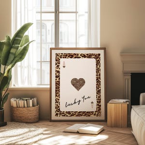 Lucky You Print Leopard Wall Art Leopard Print Ace Card Leopard Poster Preppy Girly Wall Decor Aesthetic Trendy Retro Ace of Hearts Print