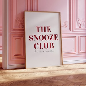 The Snooze Club Trendy Wall Art Burgundy Printable Wall Art Bedroom Wall Art Stay in Bed Art Above Bed Wall Art Bold Typography Poster