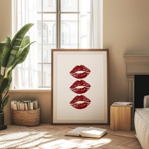Retro Kiss Poster Trendy Wall Art Red Lips Wall Art Girly Bedroom Wall Decor College Dorm Print Retro Lips Print Love Valentines Day Poster