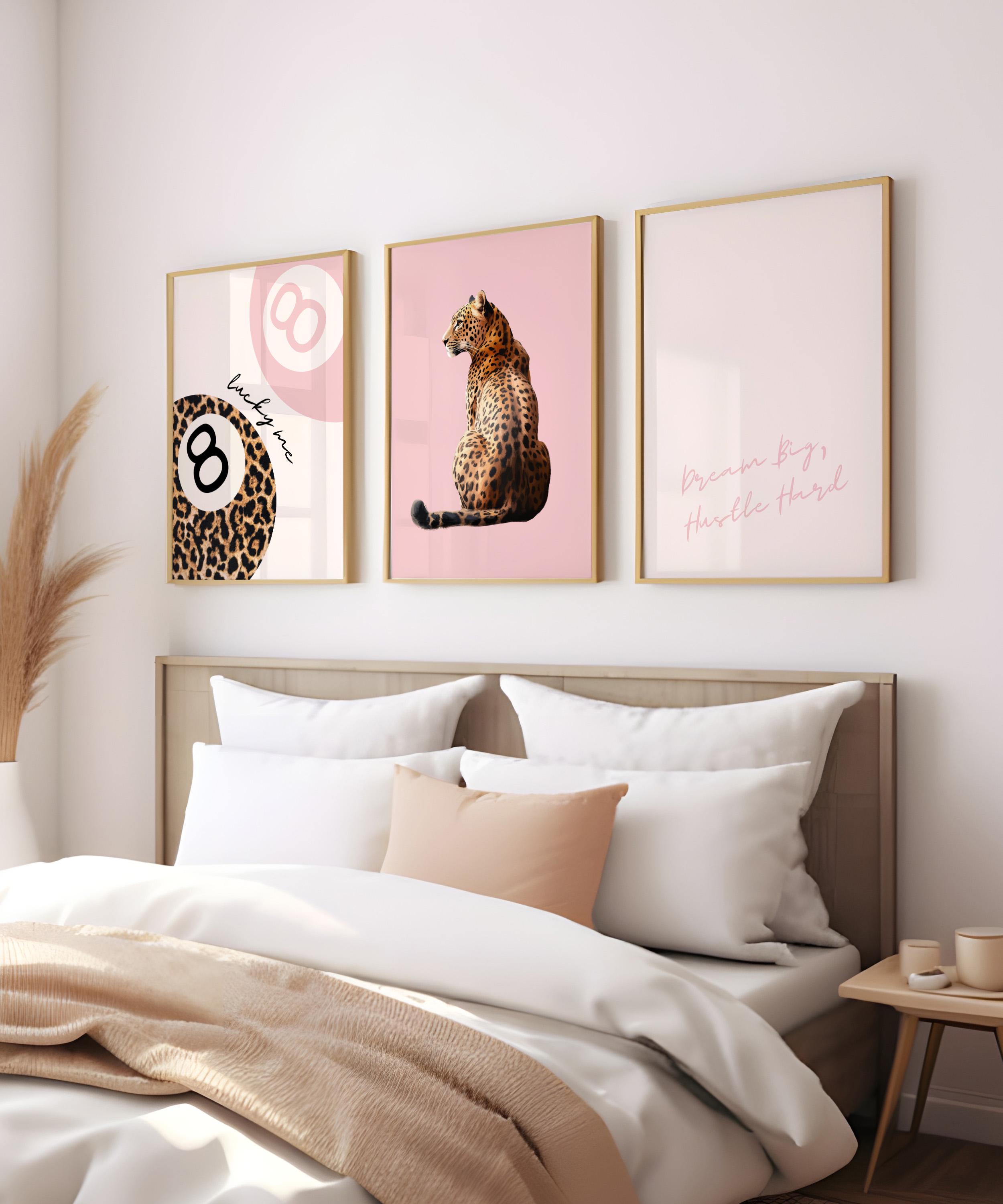 Pink Set of 3 Leopard Wall Art Prints Leopard Cheetah Print 8 Ball ...