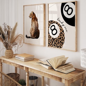 Set of 3 Leopard Wall Art Cheetah Print Lucky 8 Pool Ball Poster Lucky ...
