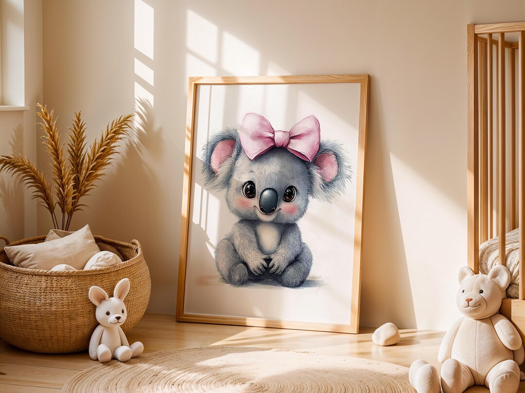 Cute Baby Koala Nursery Print Kids Pink Nursery Decor Animal Room Wall ...
