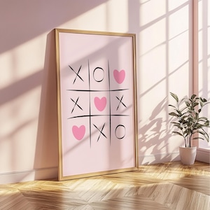 Pink XOXO Poster Valentines Day Poster Heart Tic Tac Toe Trendy Wall Art Girly College Dorm Print Cute Valentine&#39;s Day Preppy Room Decor