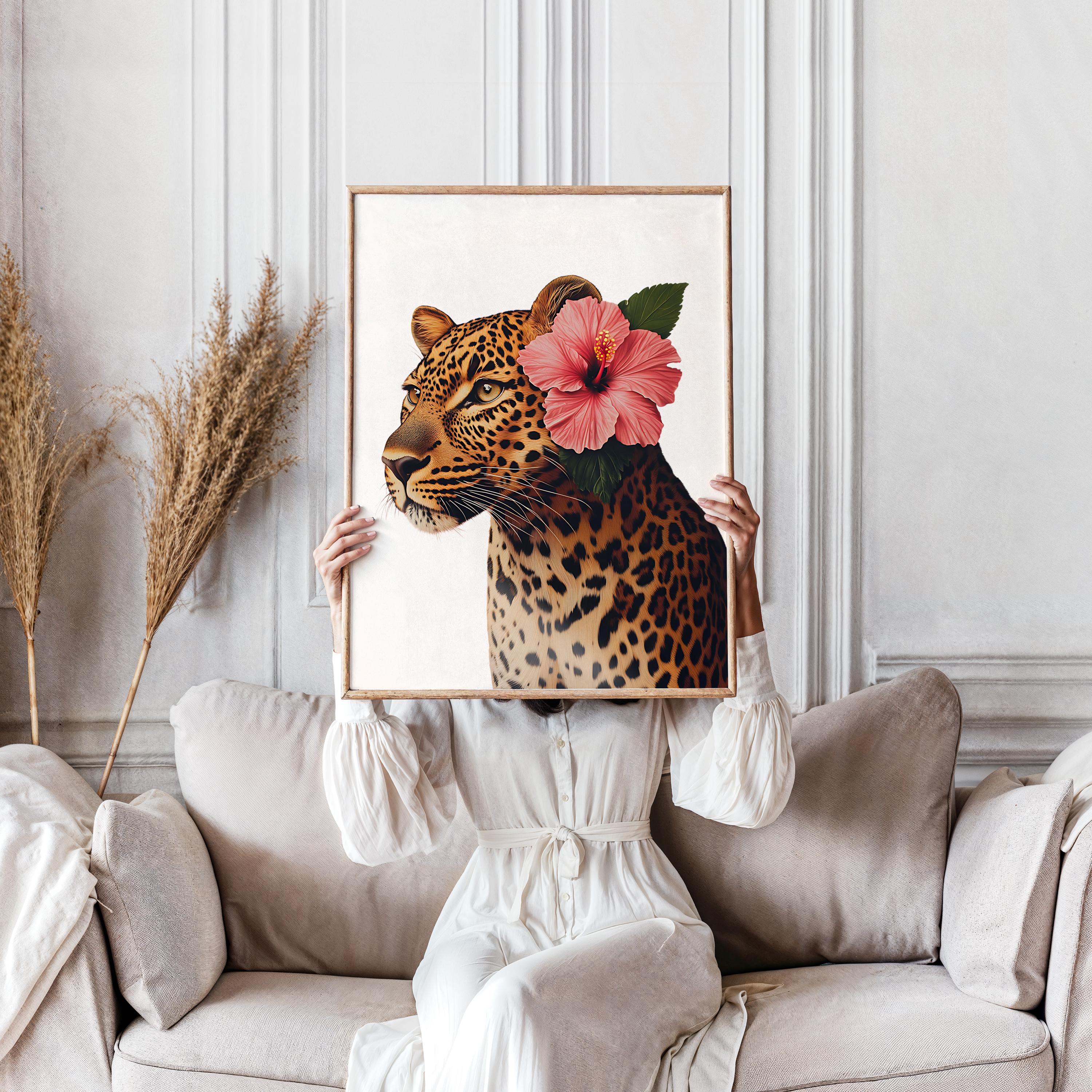 chieart 『Maria Rose』　壁掛けサイズ Trendy Leopard Hibiscus Flower Wall Art Girly Pink Cheetah Bedroom