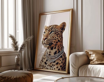 Trendy Chic Leopard Print Wall Art Cheetah Diamonds Print Home Decor Luxury Dorm Art Maximalist Cheetah Animal Print Poster Bedroom Wall Art