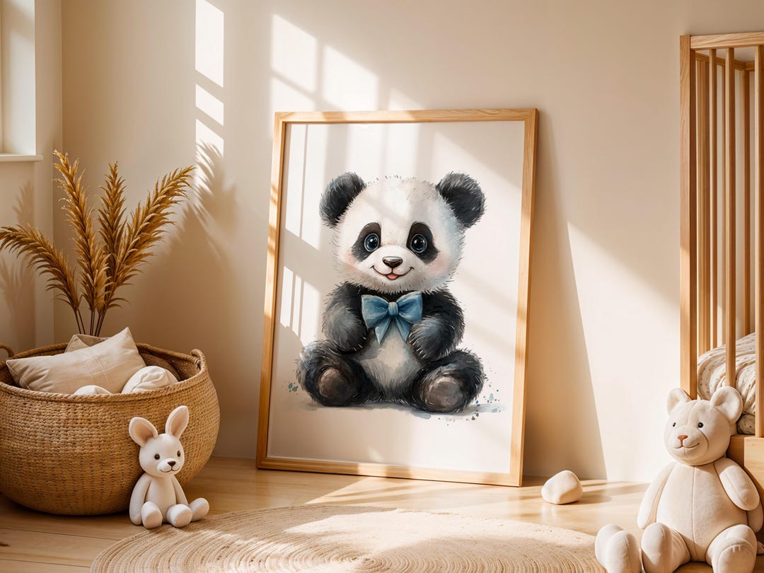 Cute Baby Panda Nursery Print Kids Blue Baby Boy Nursery Decor Animal ...