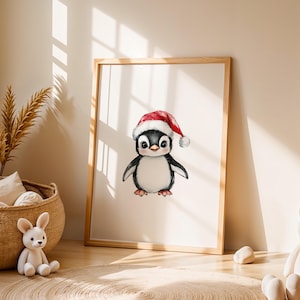 Niedliche Pinguin Weihnachten Kinderzimmer Druck Weihnachten Kinderzimmer druckbare Urlaub Dekor Weihnachtsmann Pinguin Baby Kinderzimmer Druck Kunst Weihnachten Druck für Kinder