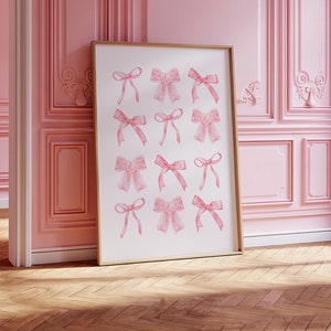 Coquette Room Decor Pink Bows Girly Poster Aesthetic Neutral Wall Art Nursery Print Preppy Girly Room Decor Trendy Wall Art Pink Bow Print