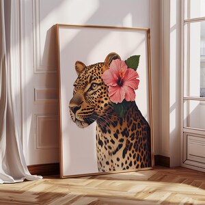Trendy Leopard Hibiscus Flower Print Set of 3 Wall Art Girly Pink ...