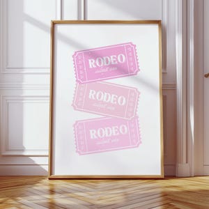Pink Rodeo Ticket Wall Art Trendy Cowgirl Aesthetic Poster for Dorm Room Western Printable Girly Digital Decor Pink Preppy Retro Cowgirl Art