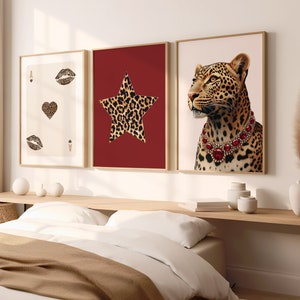 Set di 3 stampe da parete leopardate con ghepardo, estetica y2k, carta da parati leopardata, stampa da parete trendy con stelle, animali, ghepardo, poster, download digitale, arte