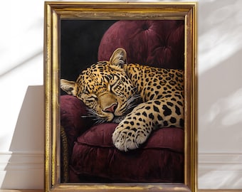 Dormir léopard impression d'art mural décoration d'intérieur guépard impression jungle affiche minimal guépard art oeuvre animalier affiche moderne chambre à coucher art mural