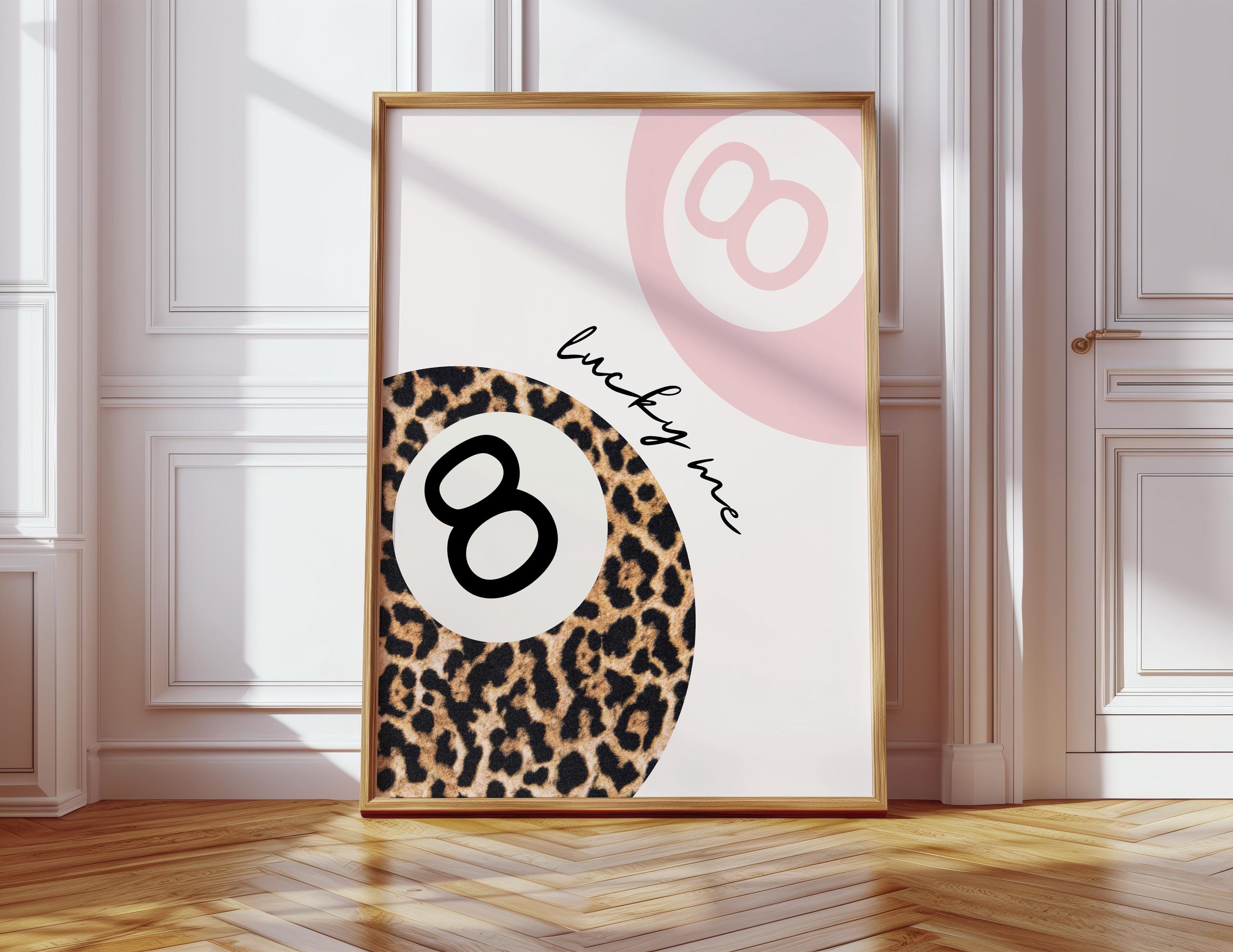 Trendy Lucky 8 Ball Poster Vintage 8 Ball Leopard Print Pink Wall
