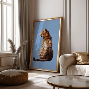 Leopard Print Wall Art Blue Cheetah Print Retro Wall Decor Digital Download Blue Room Decor Aesthetic Trendy Wall Art Retro Dorm Decor