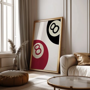 Trendy Lucky 8-ball poster vintage pool 8-ball print retro handgetekende muur kunst afdrukbare muur kunst digitale download bar winkelwagen kunst poolbal
