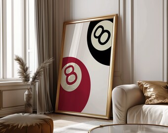 Trendy Lucky 8 Ball Poster Vintage Pool 8 Ball Print Retro Hand Drawn Wall Art Printable Wall Art Digital Download Bar Cart Art Pool Ball