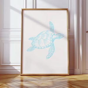 Blue Sea Turtle Print Beach House Decor Coastal Print Ocean Pastel Summer Wall Art Trendy Coastal Aesthetic Nursery Print Digital Download