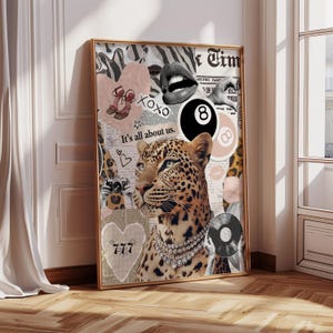 Trendy Leopard Collage Print High Fashion Art Beige Animal Cheetah Print y2k Aesthetic Art Girly College Dorm Decor Fashion Magazine Print