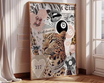 Leopard Collage Print: Trendy Y2K Dorm Decor (Digital Download