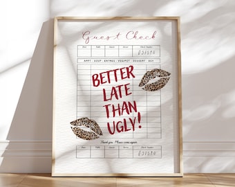 Better Late Than Ugly Print Leopard Lips Wall Art Guest Check Print Funny Bathroom Decor Animal Print Glam Bathroom Funny Beauty Poster