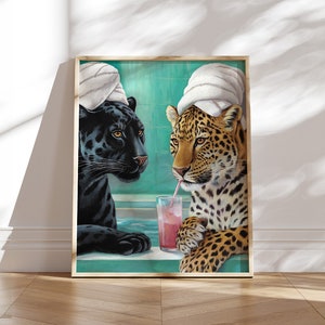 Trendy Leopard Wall Art Funny Bathroom Decor Leopard Panther Print Bathtub Wall Art Animal Bathroom Decor Leopard Wall Art Restroom Decor