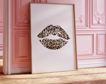 Leopard Lips Trendy y2k Neutral Wall Art Cheetah Wall Art Beige Aesthetic College Dorm Decor Leopard Bedroom Wall Decor Leopard Print Art