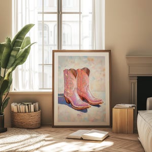 Pink Cowgirl Boots Wall Art Poster Cowgirl Aesthetic Trendy Dorm Decor Girly Preppy Wall Art Pink Cowgirl Print Western Digital Download