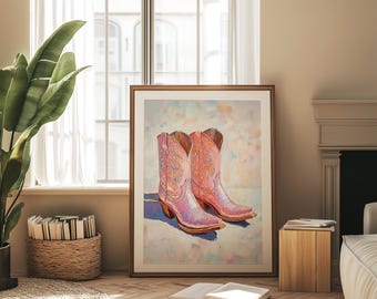2 poster su tela con stivali da cowgirl rosa, stampe retrò