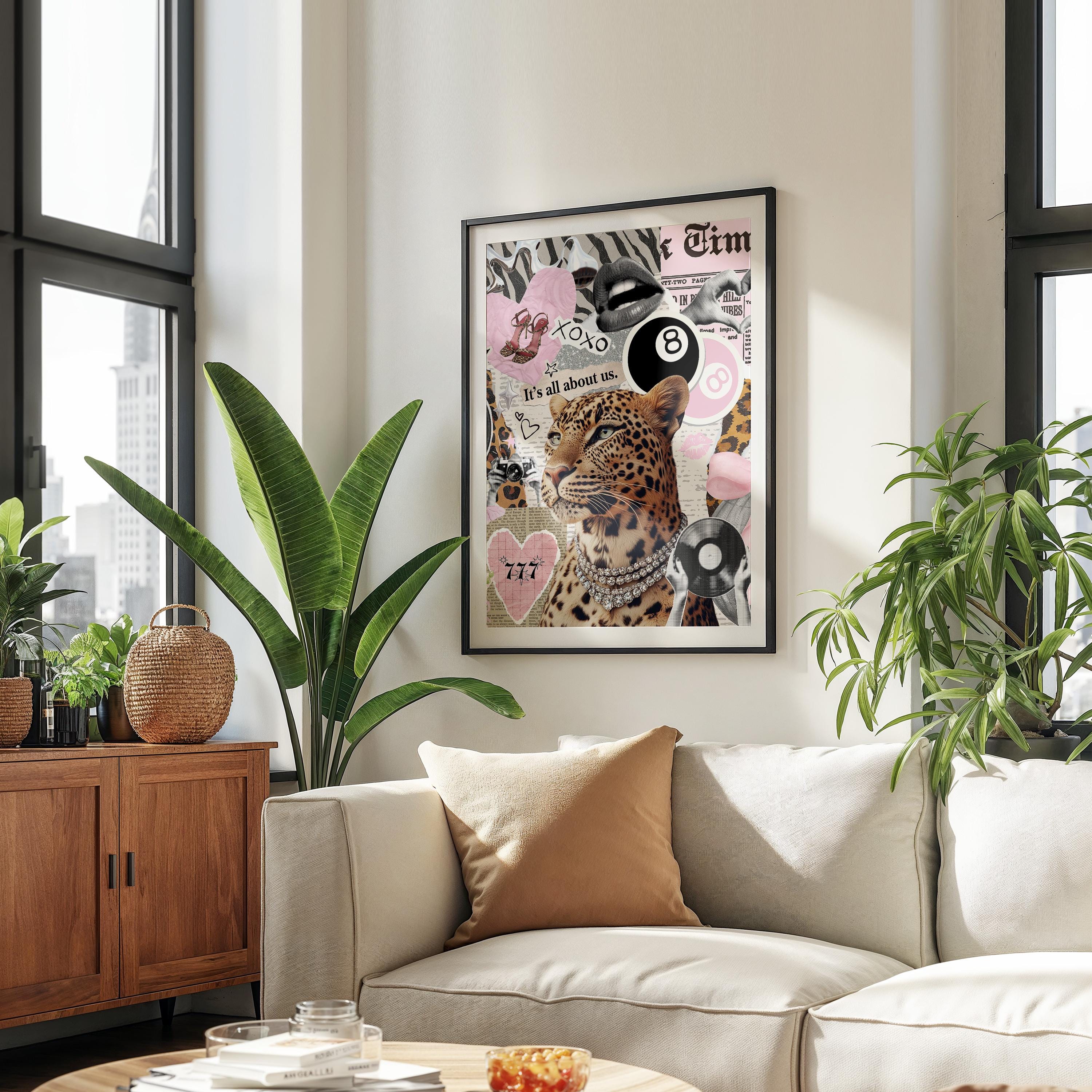Coquette and preppy muurkunst set van 6, Y2K retro meisjesposters, luipaardprint, esthetiek, krantenmuurkunst, groene slaapzaaldecoratie (digitaal) - België