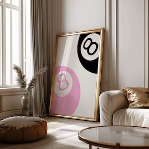 Trendy Lucky 8-ball poster vintage pool 8-ball print retro handgetekende muur kunst afdrukbare muur kunst digitale download bar winkelwagen kunst poolbal