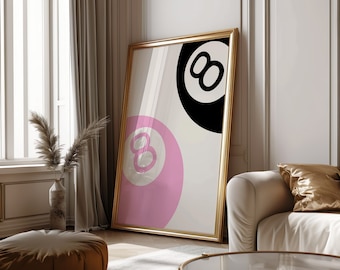 Trendy Lucky 8 Ball Poster Vintage Pool 8 Ball Print Retro Hand Drawn Wall Art Printable Wall Art Digital Download Bar Cart Art Pool Ball