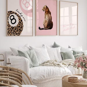 Pink Set of 3 Leopard Wall Art Prints Leopard Cheetah Print 8 Ball ...
