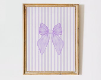 Dekoracja pokoju kokietki Fioletowa kokarda Wydruk do pokoju dziecięcego Estetyczna sztuka ścienna Preppy Girly Plakat Sztuka ścienna baletowa Modna sztuka ścienna Fioletowa kokarda Wydruk