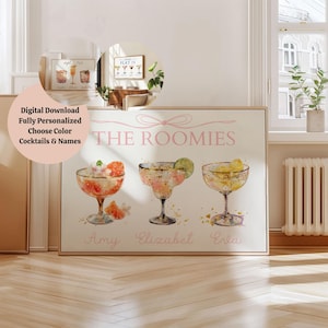 Custom Roommates Drink Print  Personalised Name Cocktail Print College Dorm Decor Horizontal Wall Art Roomie Gift Idea Girly Cocktail Poster