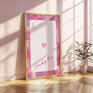 Impression d'art mural rose holographique porte-bonheur Ace carte dortoir girly Decor affiche preppy y2k décoration murale esthétique tendance carte porte-bonheur impression d'art