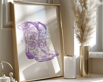 Lavender Cowboy Boots Print: Coquette Western Wall Art (Digital Download)