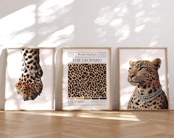 Leopard Print Wall Art Set: Chic Cheetah Newspaper Prints (Digital Download)
