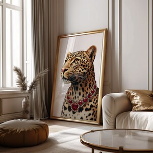 Trendy Chic Leopard Print Wall Art Cheetah Print Home Decor Luxury Dorm Art Maximalist Cheetah Animal Print Poster Ruby Red Bedroom Wall Art