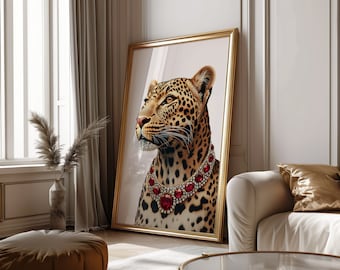 Trendy Chic Leopard Print Wall Art Cheetah Print Home Decor Luxury Dorm Art Maximalist Cheetah Animal Print Poster Ruby Red Bedroom Wall Art
