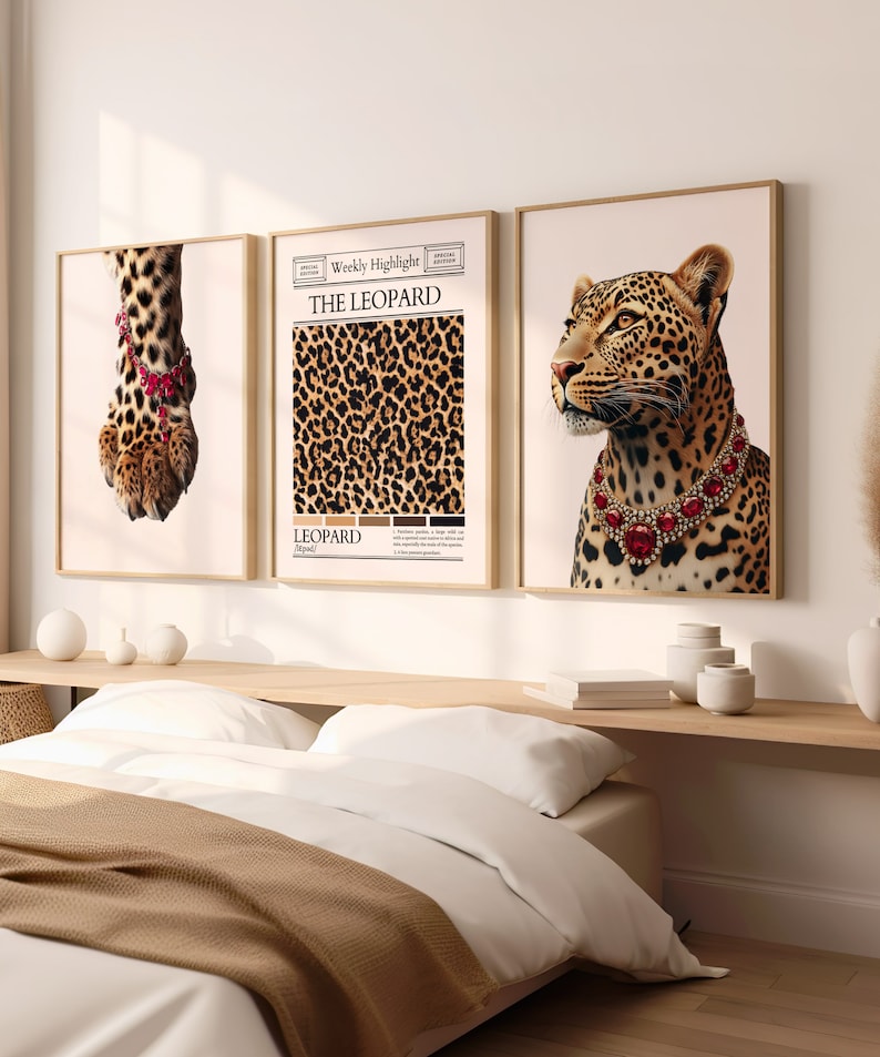 Set of 3 Chic Leopard Wall Art Cheetah Print Newspaper Wall Art Luxury ...
