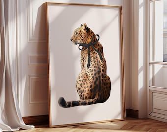 Cheetah With Black Bow Wall Art Coquette Wall Art Print Girly Room Decor Black Cheetah Animal Print Poster Trendy Aesthetic Bedroom Wall Art
