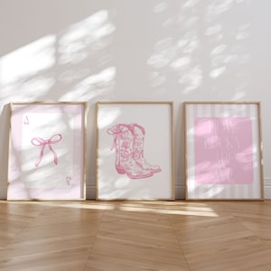 Nous avons de la chance, lot de 3 bottines coquette imprimé cow-girl côtières Art mural western girly, affiche mignonne rose clair, décoration tendance pour dortoir