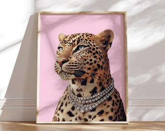 Trendy Chic Leopardenmuster Wandkunst Gepard Diamanten Druck Wohnkultur Luxus Wohnheim Kunst Girly Pink Gepard Animal Print Poster Schlafzimmer Wandkunst