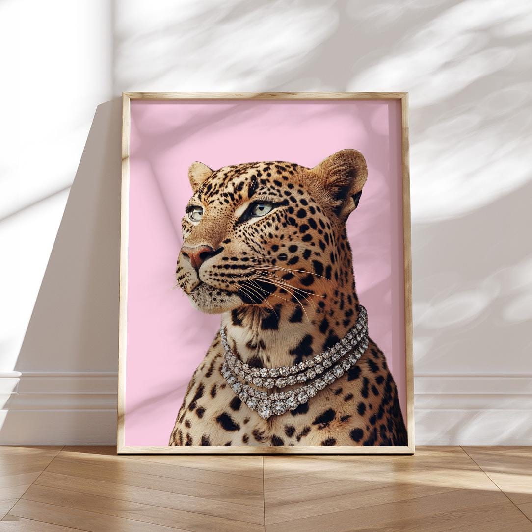 Trendy Chic Leopard Print Wall Art Cheetah Diamonds Print