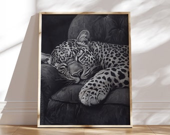 Leopard Wall Art Print Elegant Home Decor Cheetah Print Black & White Poster Cheetah Art Modern Poster Bedroom Wall Art  Animal Artwork