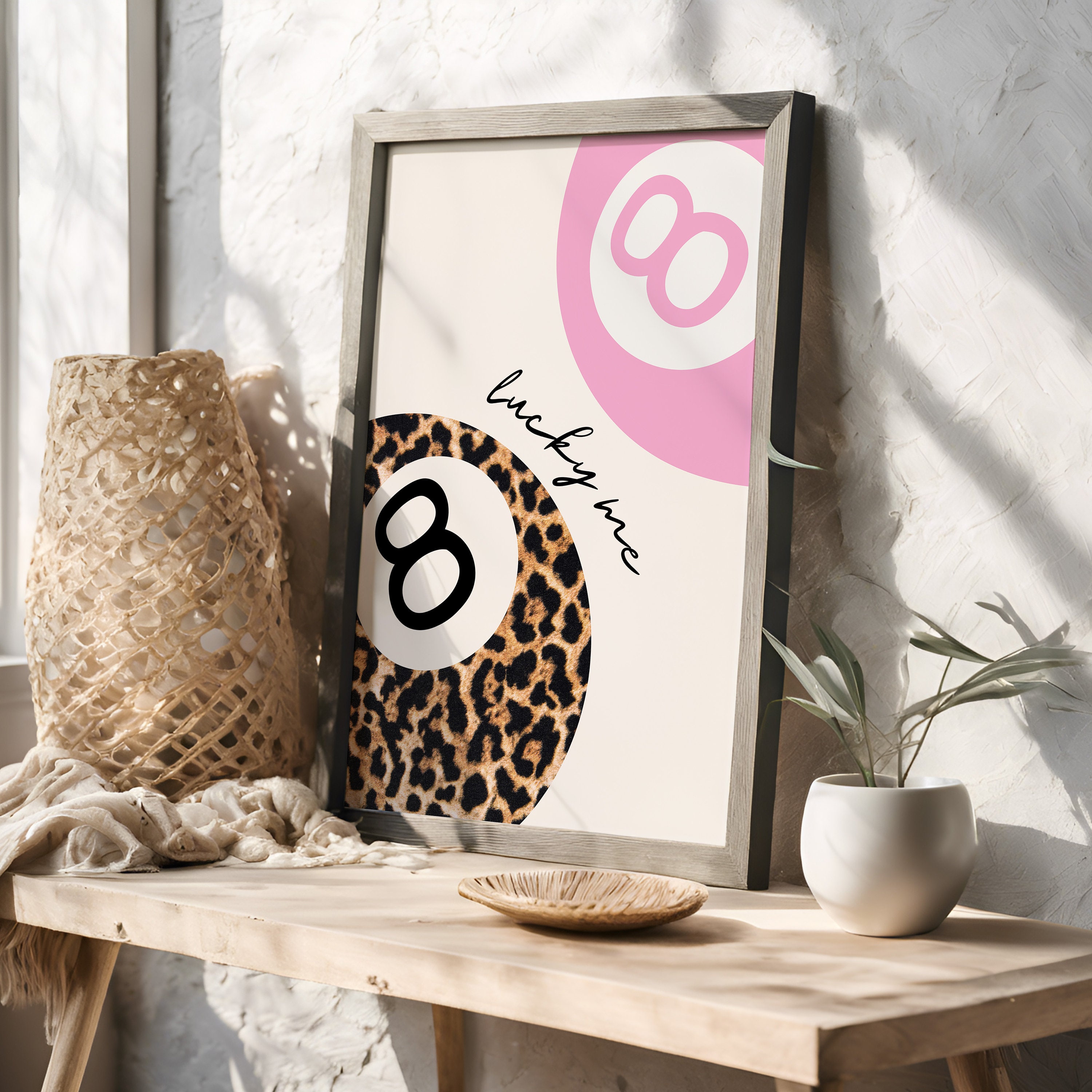 Dzxnouart Leoparden Poster Set - 4x Funky Lucky 8 Ball Wandbilder 21x30cm