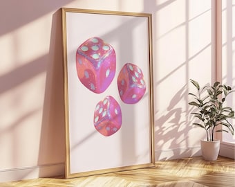 Pink Dice Wall Art Retro y2k Art Bar Cart Print Pink Trendy Printable Girly Wall Art Dice Print Funky Pink Room Decor Wall Art Print
